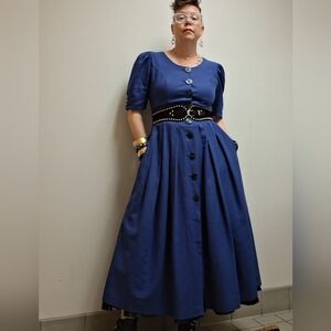 Vinatge Ursl Trachten Blue Button-Down Dress